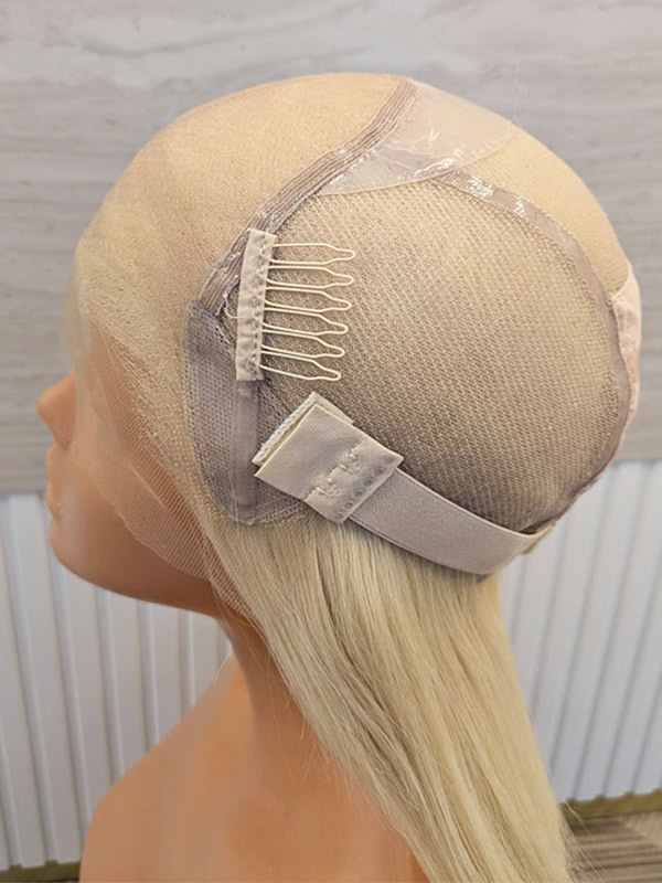 Entirely handmade glueless stretchy wig cap construction with firm ear tabs.