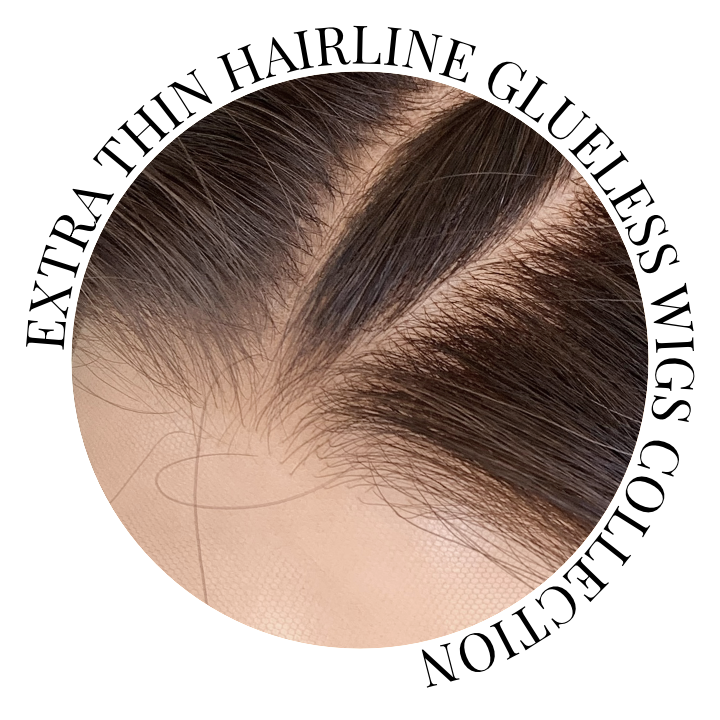 Close-up of an extra thin hairline wig.