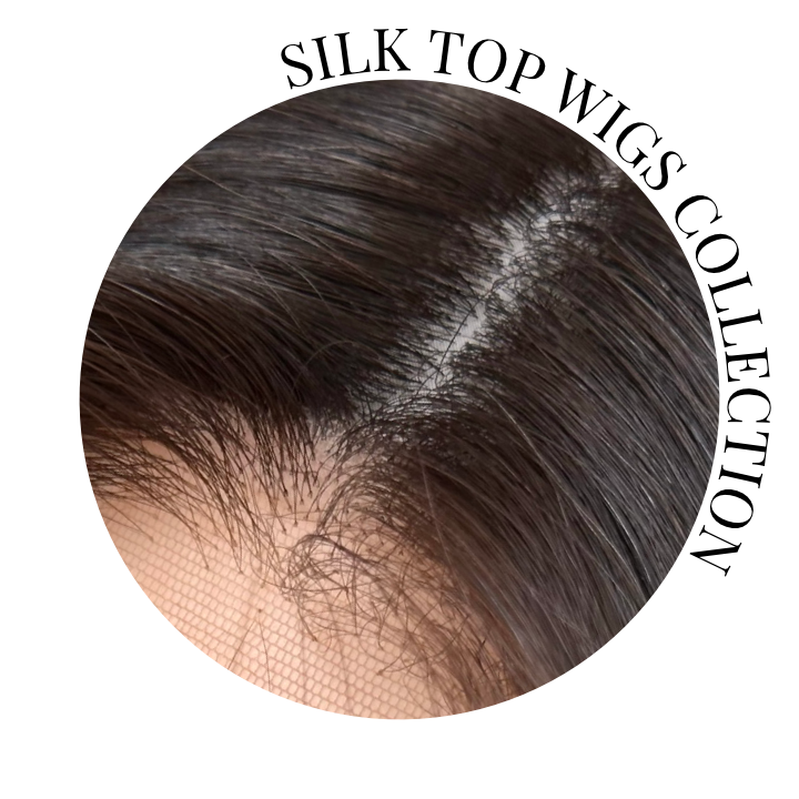 Close-up of a silk top wig.