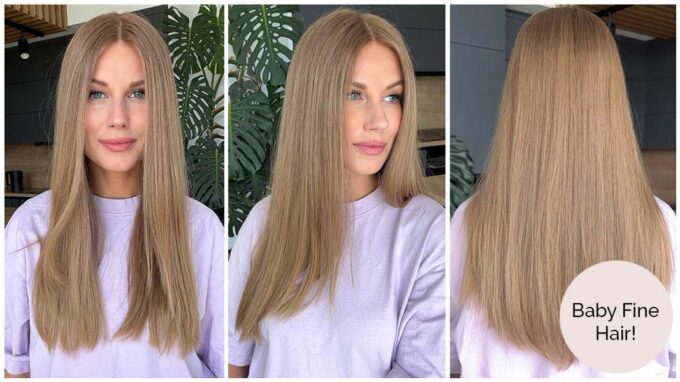 Virgin light blond baby fine hair wig long