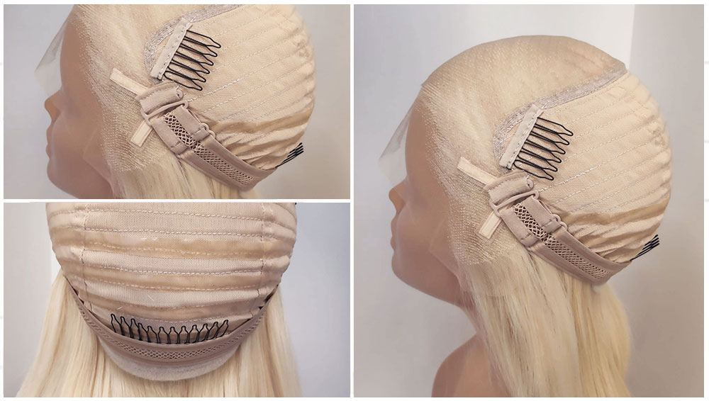 Full lace silicone wig cap construction from the Lace Front Wigs Collection, showing a fully hand-tied cap with silicone elements for secure, glueless wear.