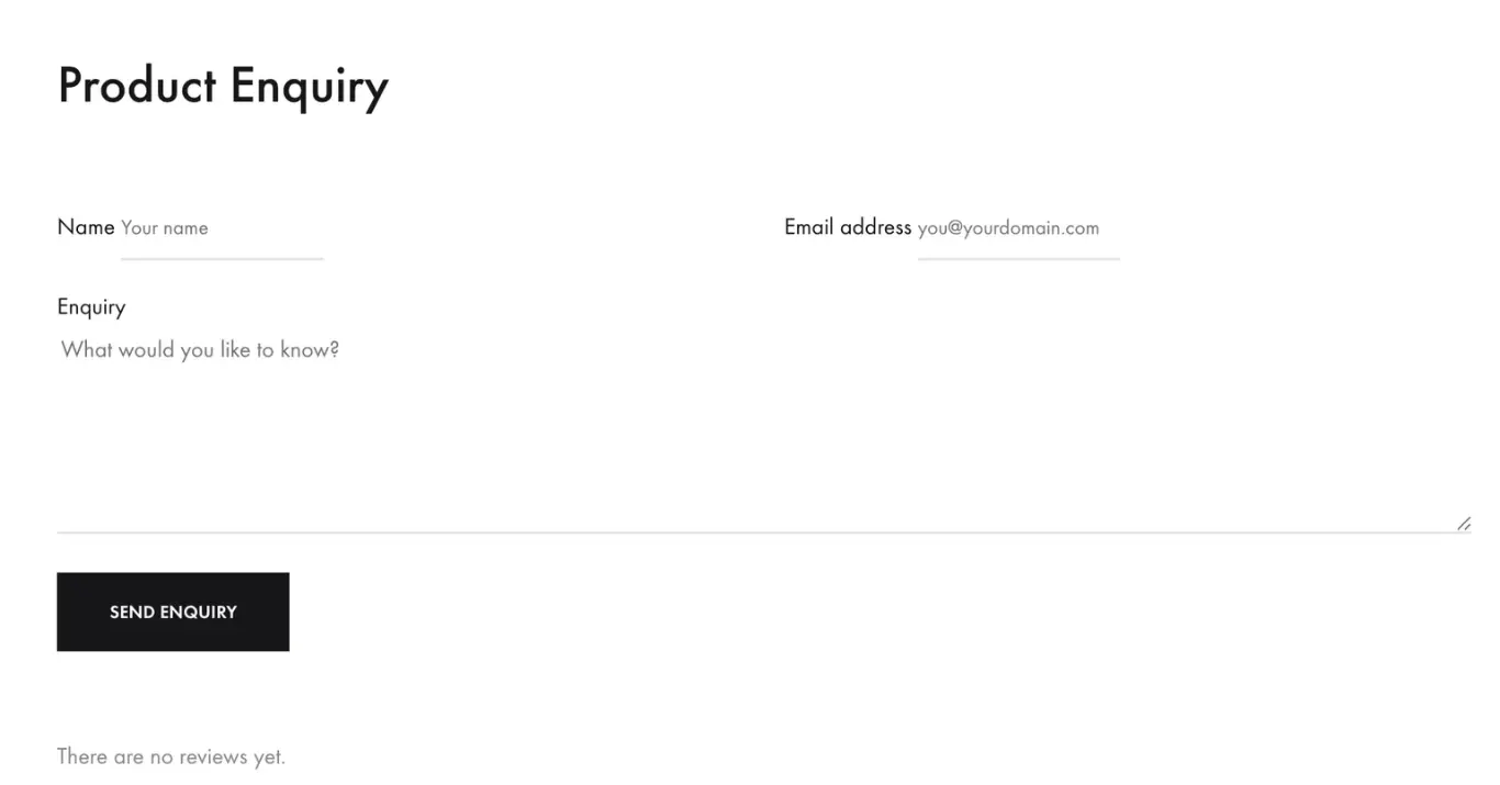 Hairalicious product enquiry form showing name, email address and enquiry fields, with a Send Enquiry button for questions about a wig.