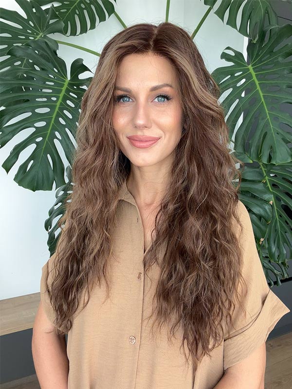 Wavy human hair wig in color "JENNIFER LOPEZ" (long)