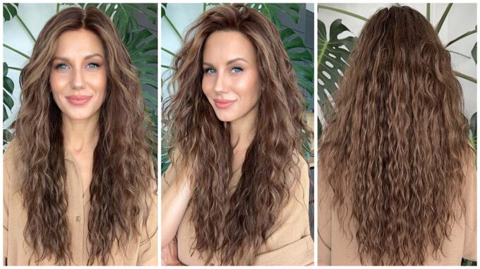 Wavy human hair wig in color "JENNIFER LOPEZ" (long)
